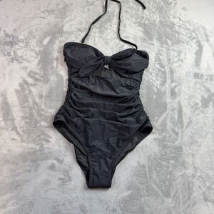 Tempt Me Swimsuit Womens Small Black One Piece Strapless Bow Front Ruched NWT